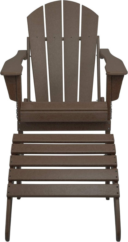 WO Home Furniture Adirondack Chair Outdoor Ottoman Set of 2 PCS Classic Patio Furniture (Dark Brown)