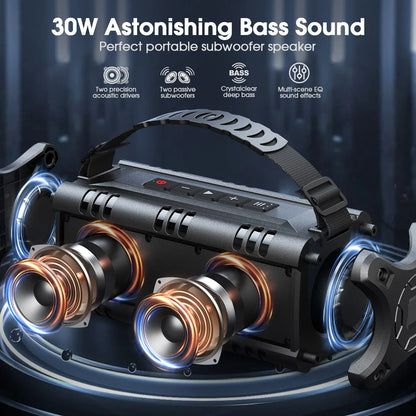 Bluetooth Speaker, 30W Portable Wireless Loud Speakers, IPX6 Waterproof Outdoor Speaker, 24H Playtime, EQ, AUX, TF Card