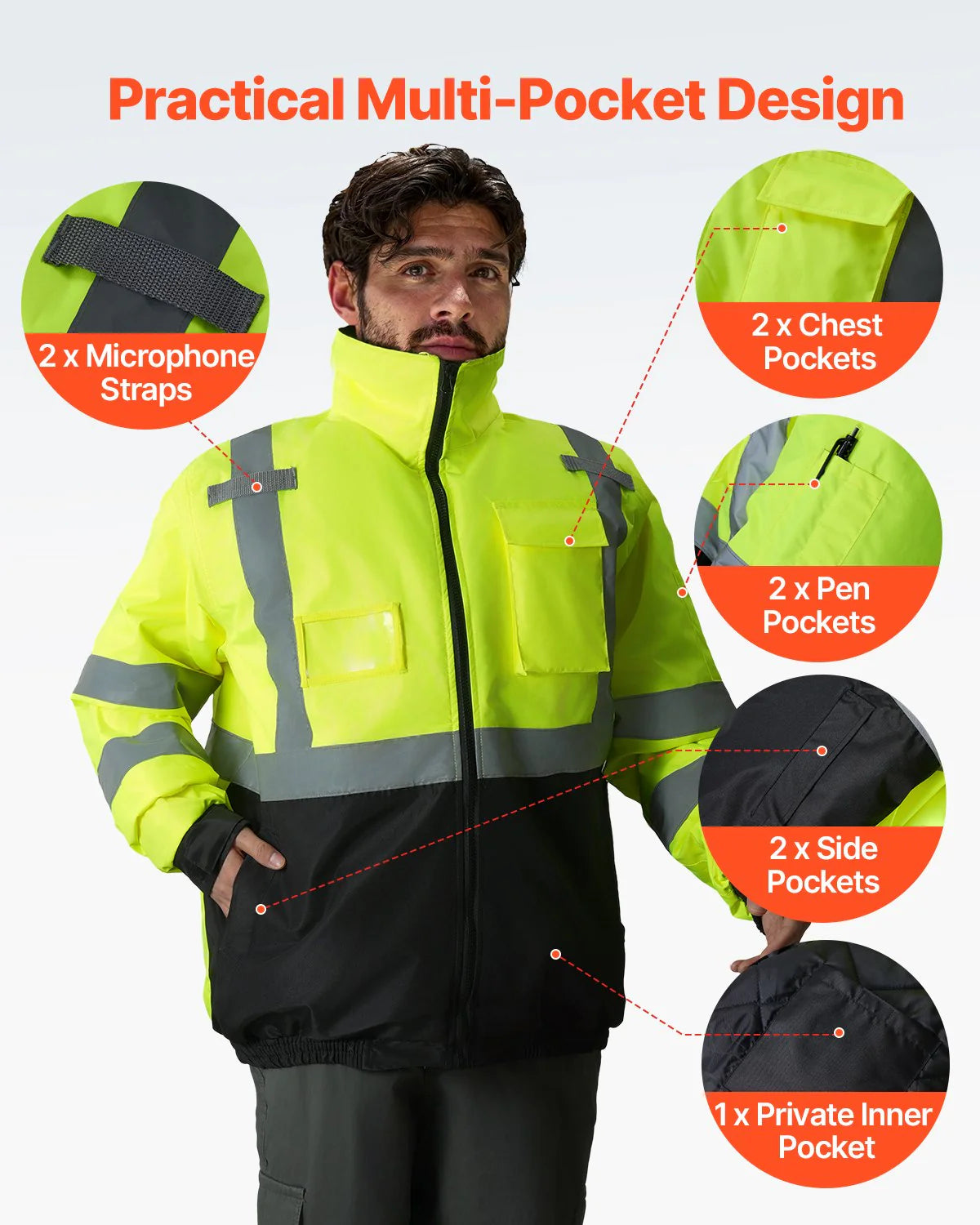 High Visibility Reflective Safety Jacket Waterproof Winter Coat Yellow-Black L