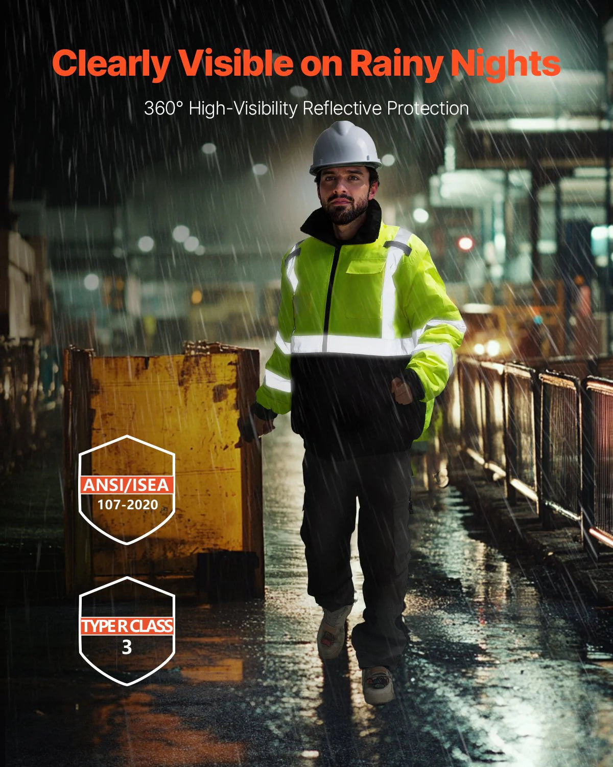 High Visibility Reflective Safety Jacket Waterproof Winter Coat Yellow-Black L