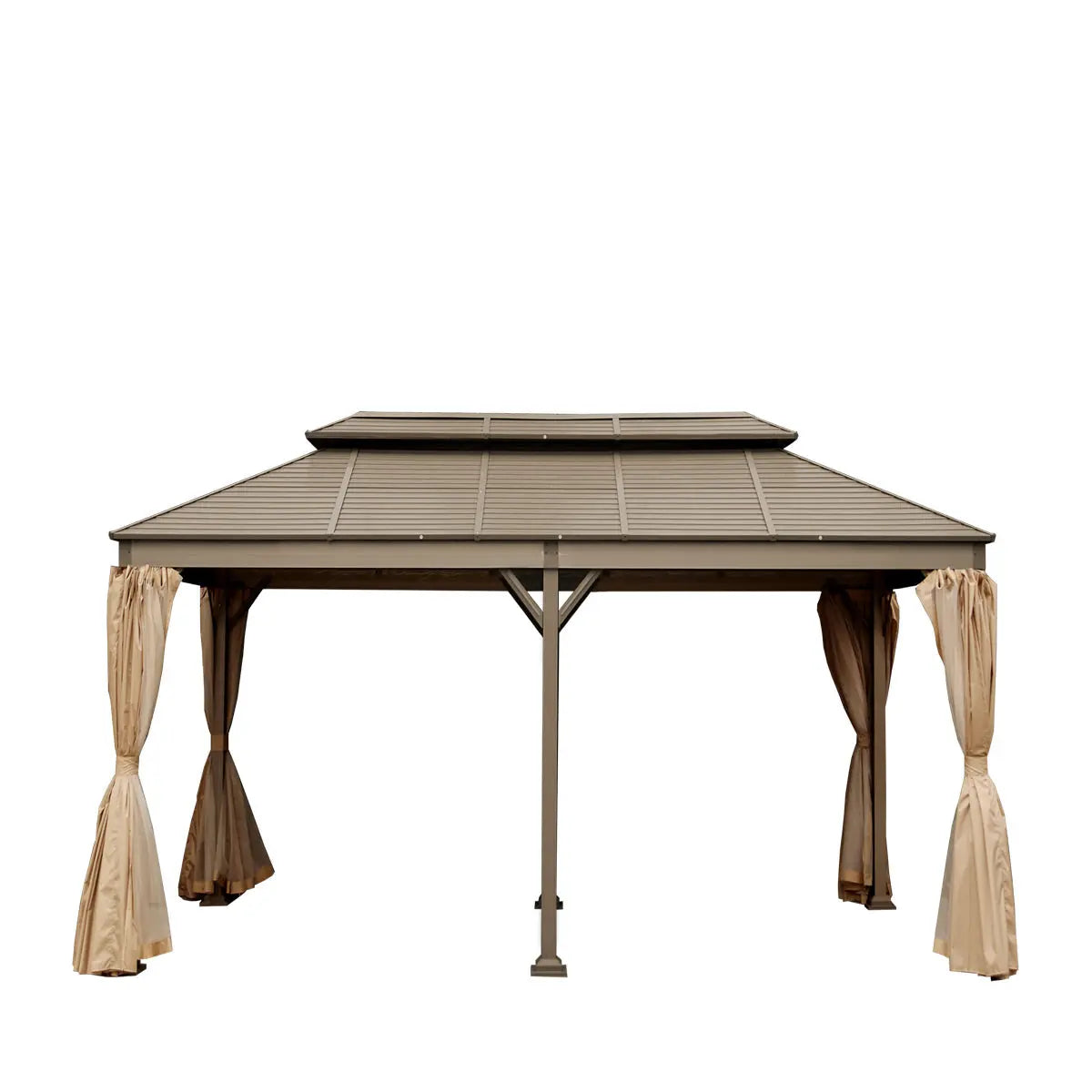 10’ X 20’ Hardtop, Double Tier Steel Roof Patio Gazebo, Mosquito Nets & Curtains Included, TMG-LGZ21