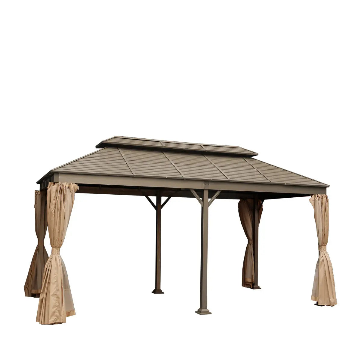 10’ X 20’ Hardtop, Double Tier Steel Roof Patio Gazebo, Mosquito Nets & Curtains Included, TMG-LGZ21