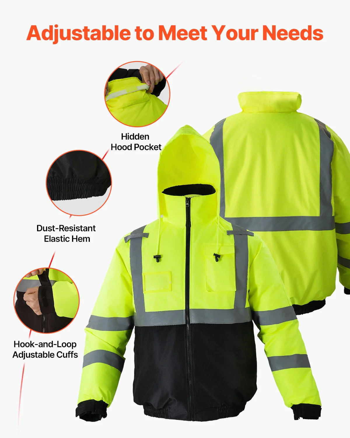 High Visibility Reflective Safety Jacket Waterproof Winter Coat Yellow-Black L