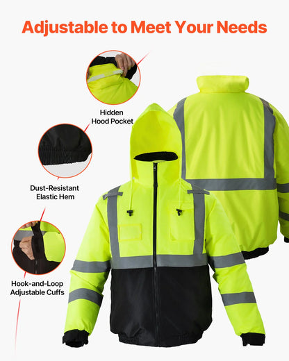 High Visibility Reflective Safety Jacket Waterproof Winter Coat Yellow-Black L