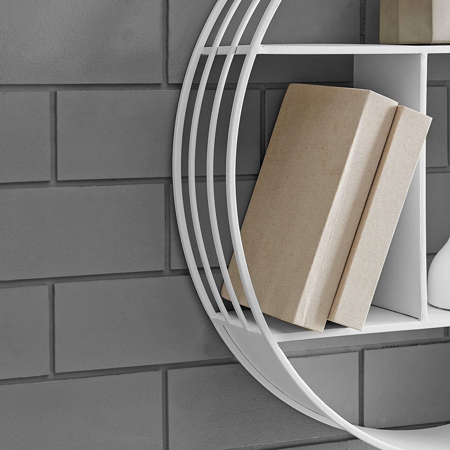 & Co. White Brody Wall Shelf, round 3 Tier Wall Mounted Floating Shelf for Bathroom, Bedroom, Living Room Decor, Metal, Industrial, 27.5 Inches