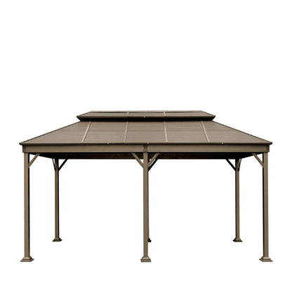 10’ X 20’ Hardtop, Double Tier Steel Roof Patio Gazebo, Mosquito Nets & Curtains Included, TMG-LGZ21