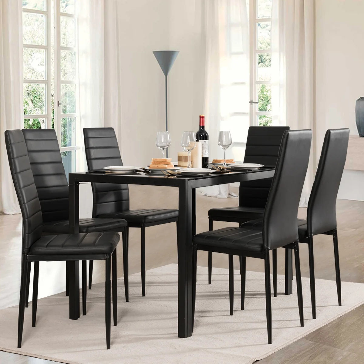 Set of 6 Dining Chairs High Back Kitchen Home Furniture,Pvc
