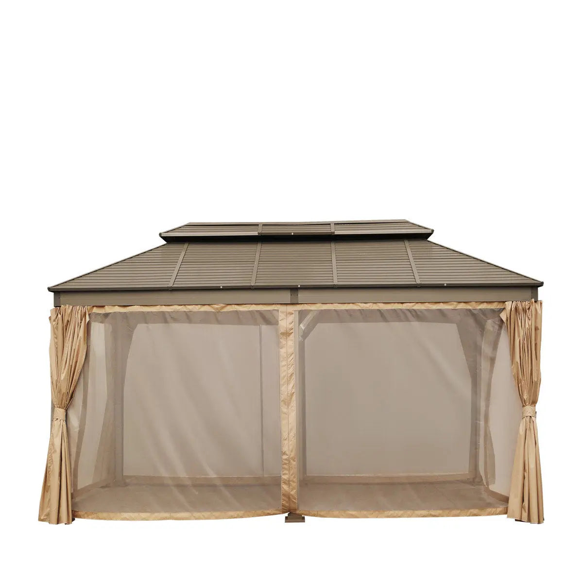 10’ X 20’ Hardtop, Double Tier Steel Roof Patio Gazebo, Mosquito Nets & Curtains Included, TMG-LGZ21