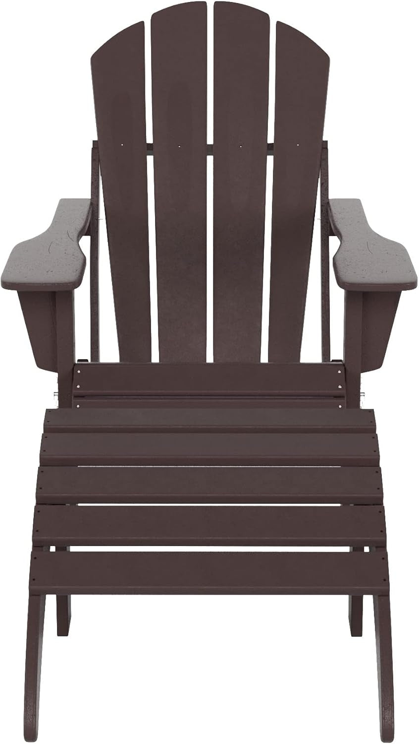WO Home Furniture Adirondack Chair Outdoor Ottoman Set of 2 PCS Classic Patio Furniture (Dark Brown)