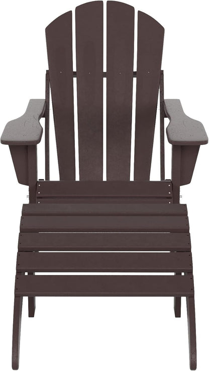 WO Home Furniture Adirondack Chair Outdoor Ottoman Set of 2 PCS Classic Patio Furniture (Dark Brown)